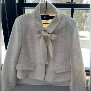 Suit Zara Cream Textured Suit - Blazer with Bow and Skort